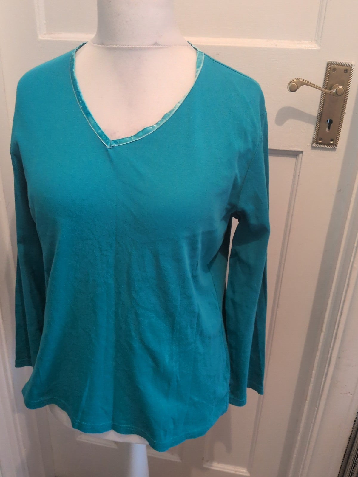 George 16 Turquoise Aqua Long Sleeve V Neck Blouse