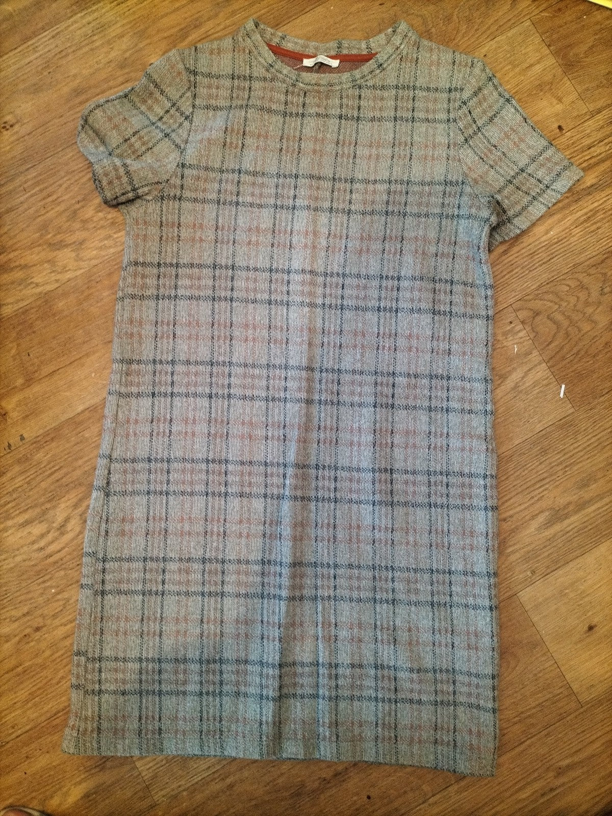Ladies Zara Size Small Grey/Blue/Orange Check Short Sleeve Dress