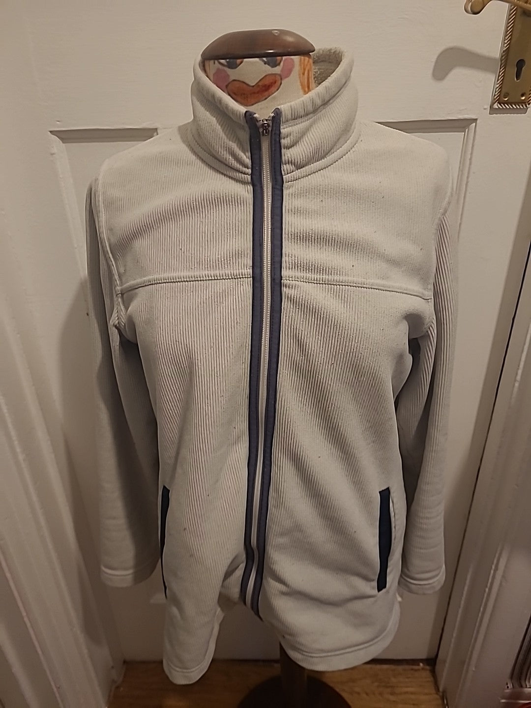 Mens Aigle Size 44" Stone Ribbed Zip Through Jumper(signs Of Wear)
