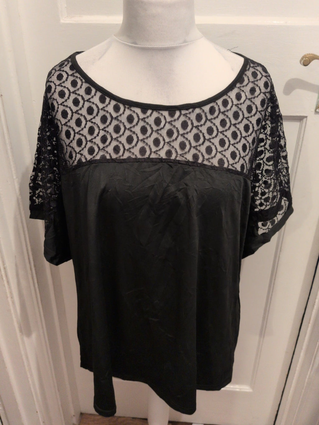 5XL Black Lace Upper Short Sleeve T-shirt