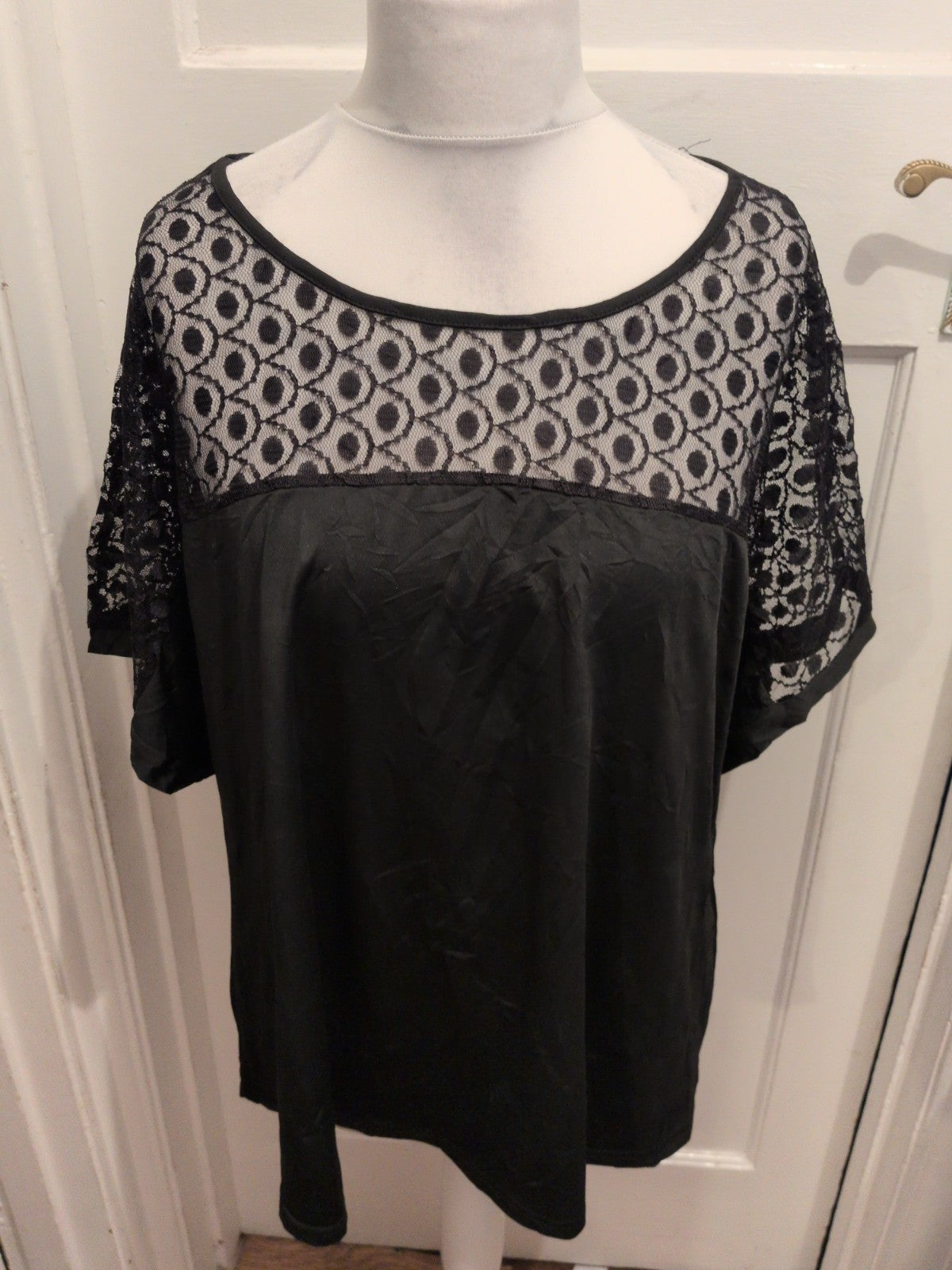 5XL Black Lace Upper Short Sleeve T-shirt