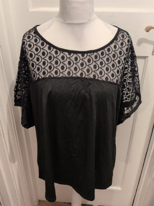5XL Black Lace Upper Short Sleeve T-shirt