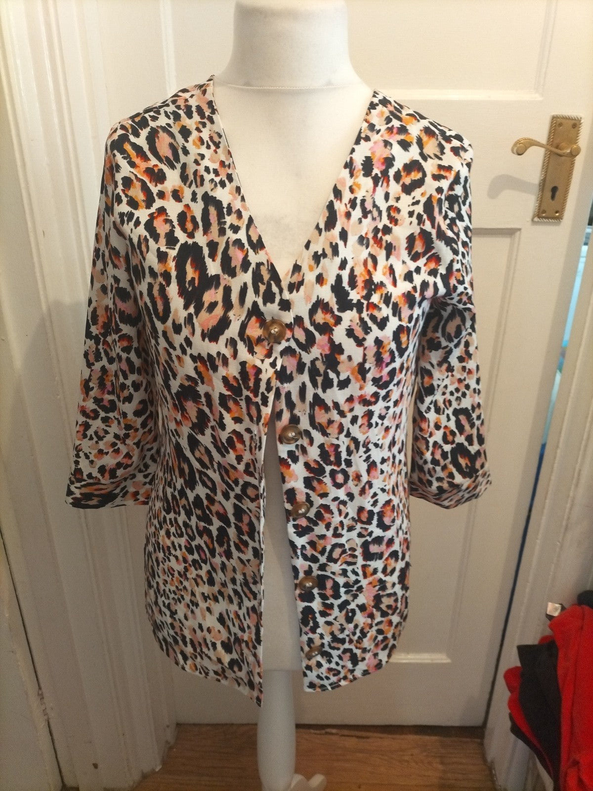 Ladies Peacocks Size 10 Multicoloured Animal Print Blouse Long Sleeved