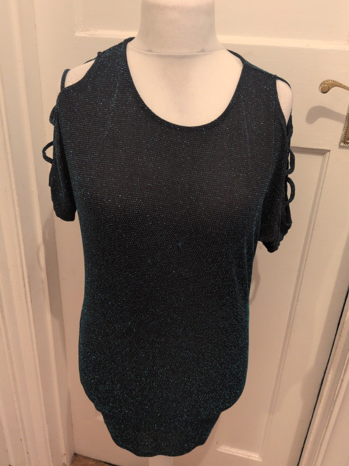Matalan 10 Black With Sparkly Blue Short Sleeve Blouse