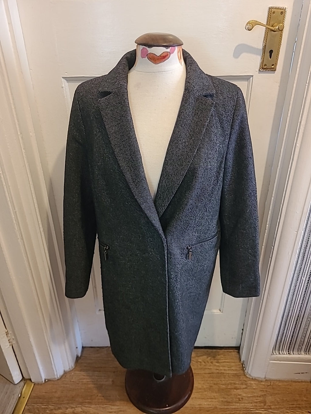 Ladies Marks And Spencer Size 12 Grey Navy Lined Long Sleeved Jacket