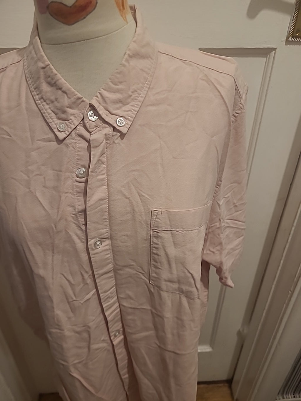 Mens Primark Size 3XL Slim Fit Baby Pink Short Sleeved Shirt