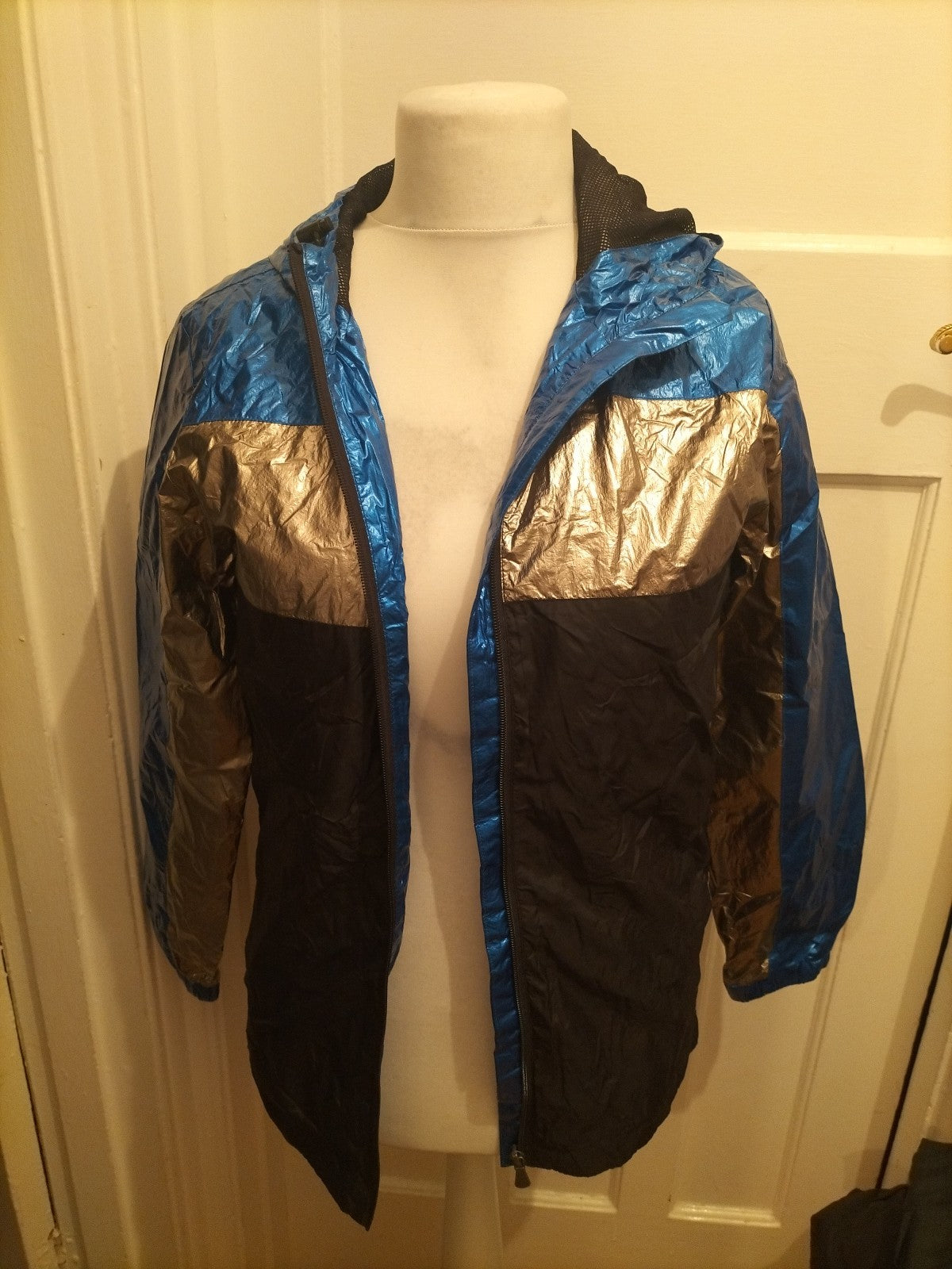 Boys Very Age 15 Years Blue/Silver/Black Mesh Lined Rain Coat