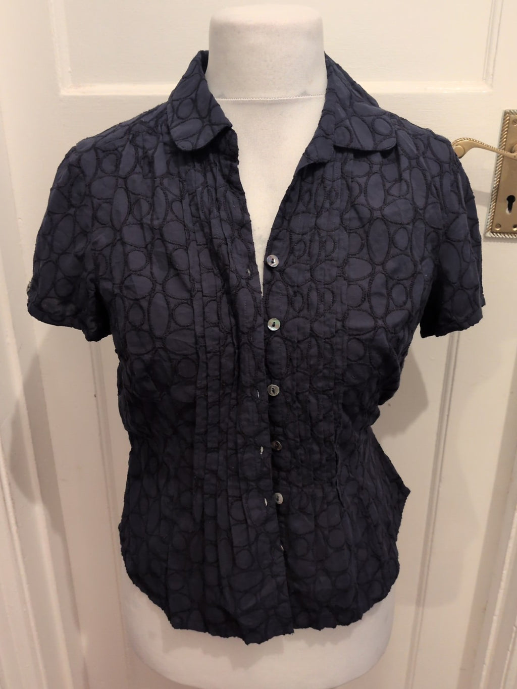 Cc 12 Navy Circle Pattern With Tie Blouse