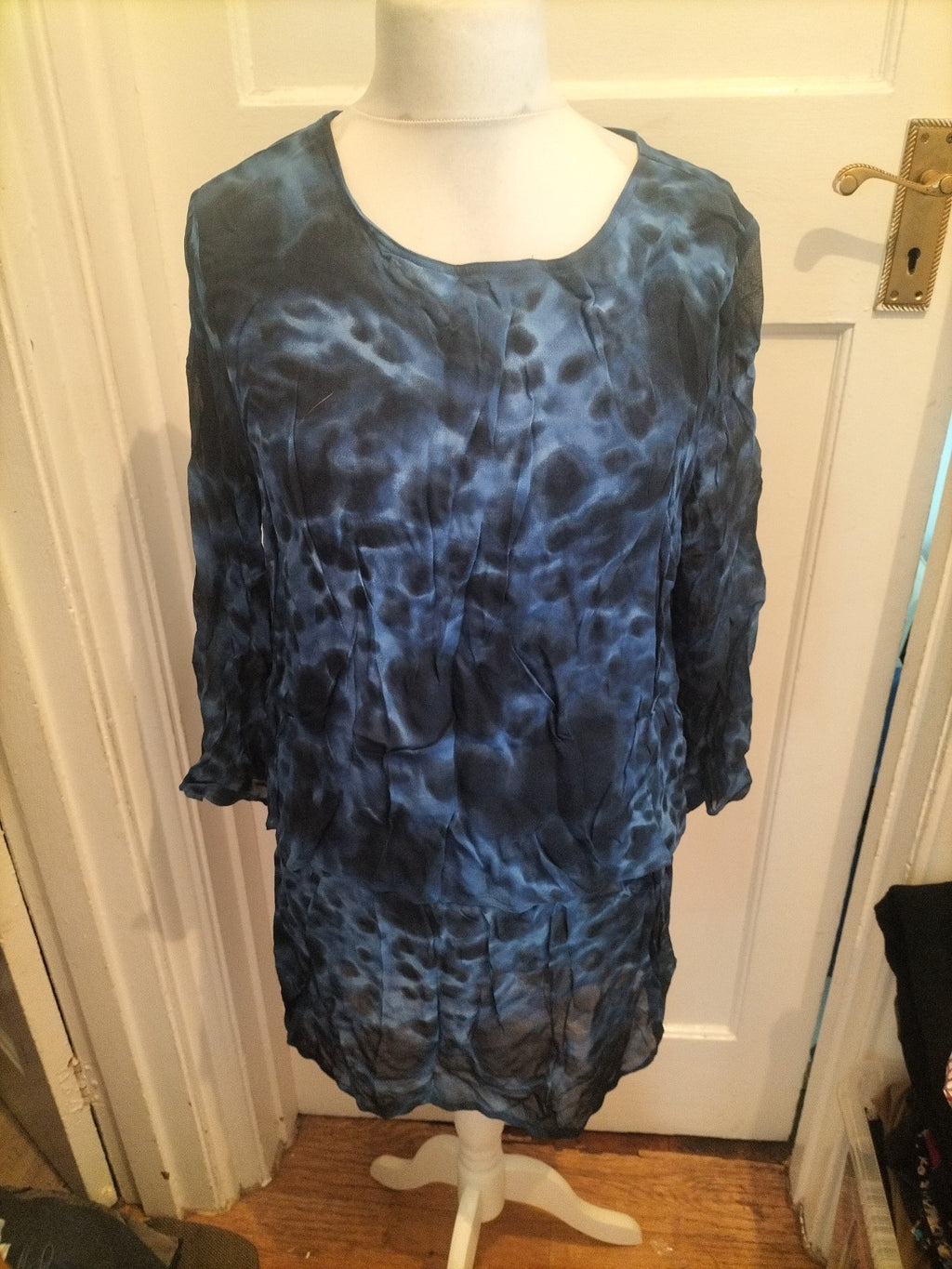 Elinette EU 42 Blue And Black 3/4 Sleeve Dress/Blouse