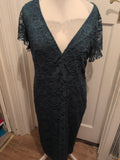 Ladies Size Large Green Lace Lined Short Sleeve Dress