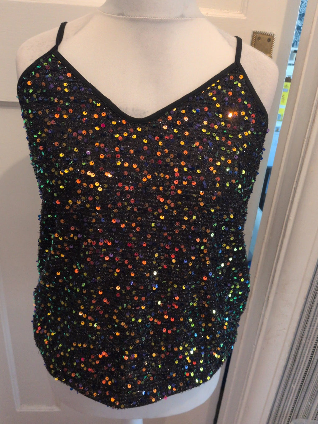 Shein Medium Black Reflective Sequins Sleeveless Cami