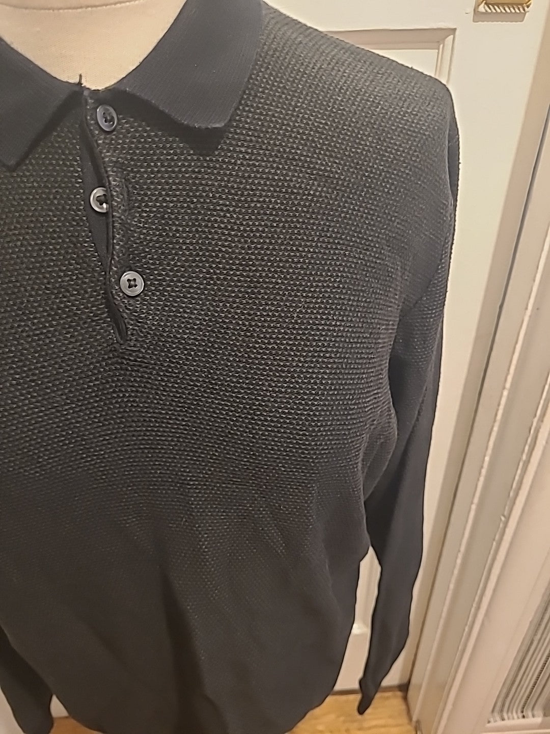 Mens ACW Size Medium Black Khaki Fleck Long Sleeved Polo