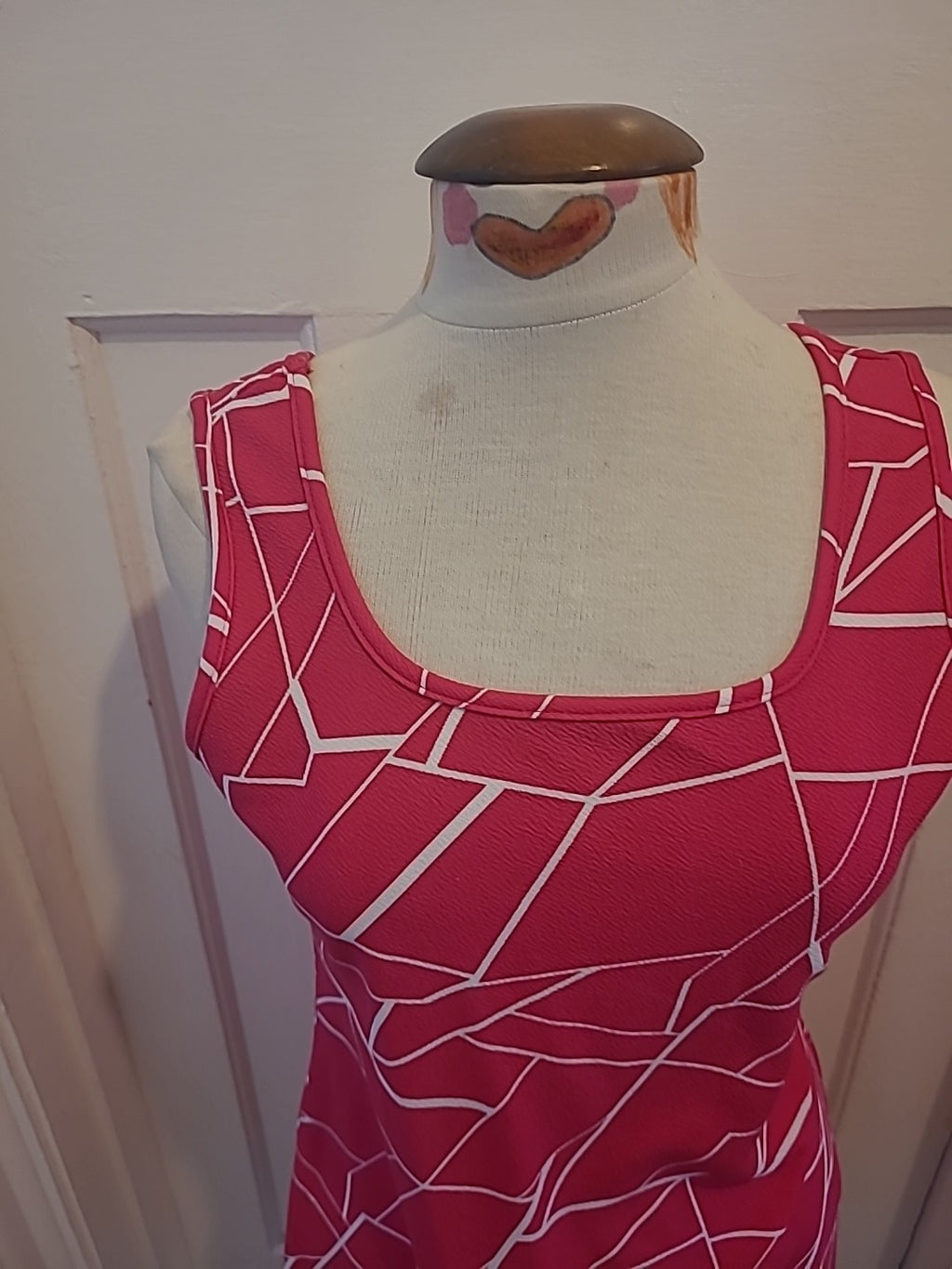 Ladies Size XL Hot Pink/White Sleeveless Midi Dress