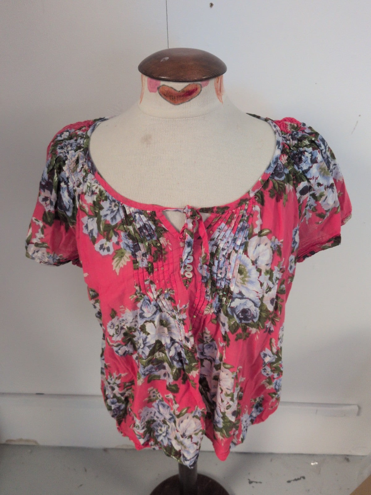 BHS 20 Petite Pink Floral Short Sleeve Blouse