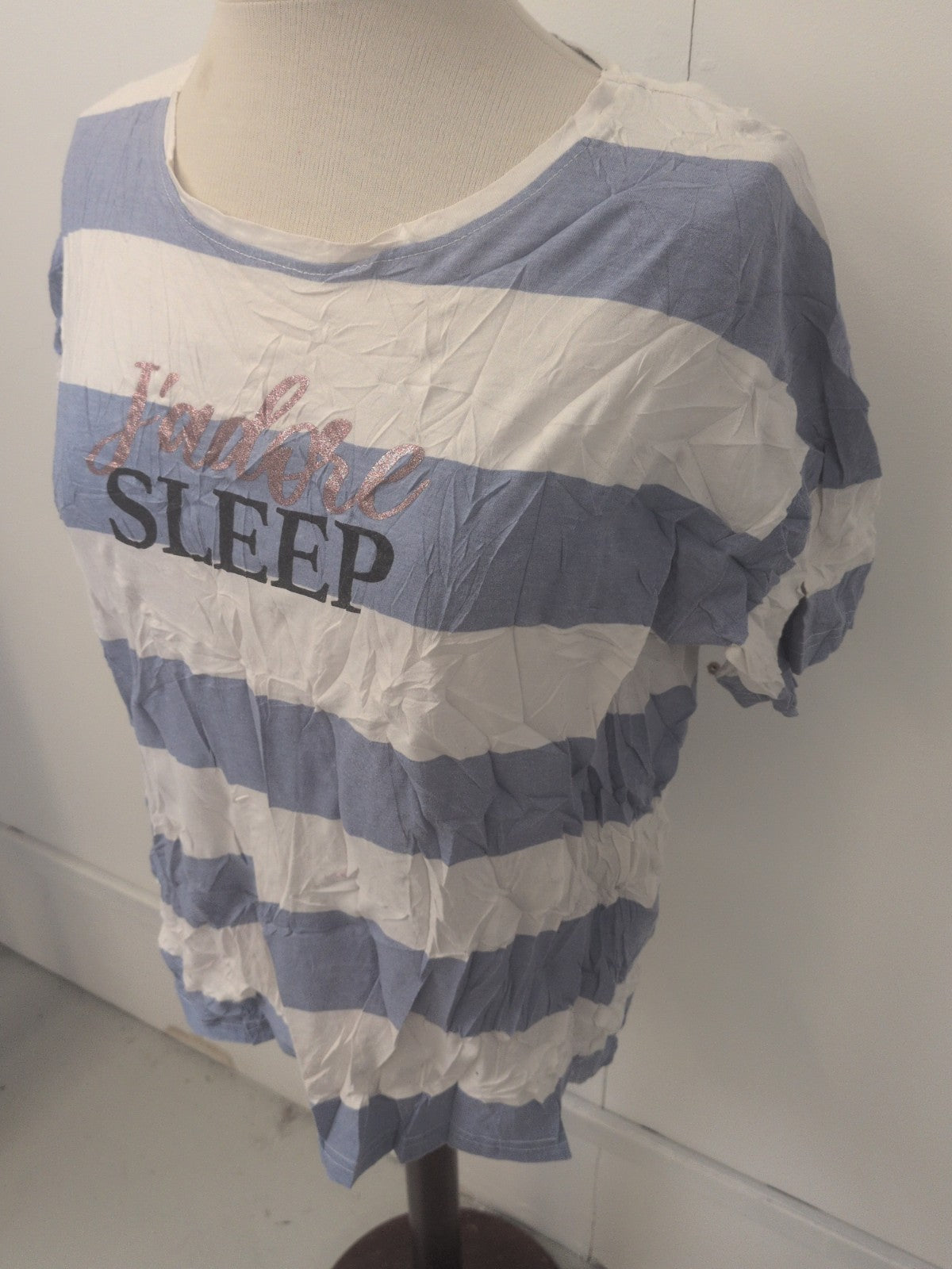 Ladies Peacocks Size 10-12 Blue Striped Short Sleeve Pyjama Top