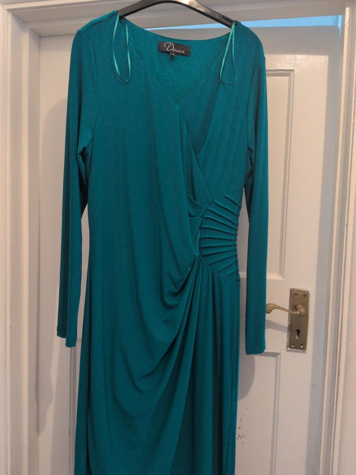 Damsel In A Dress 16 Teal Lined V Neck Long Sleeve Dress Long Length
