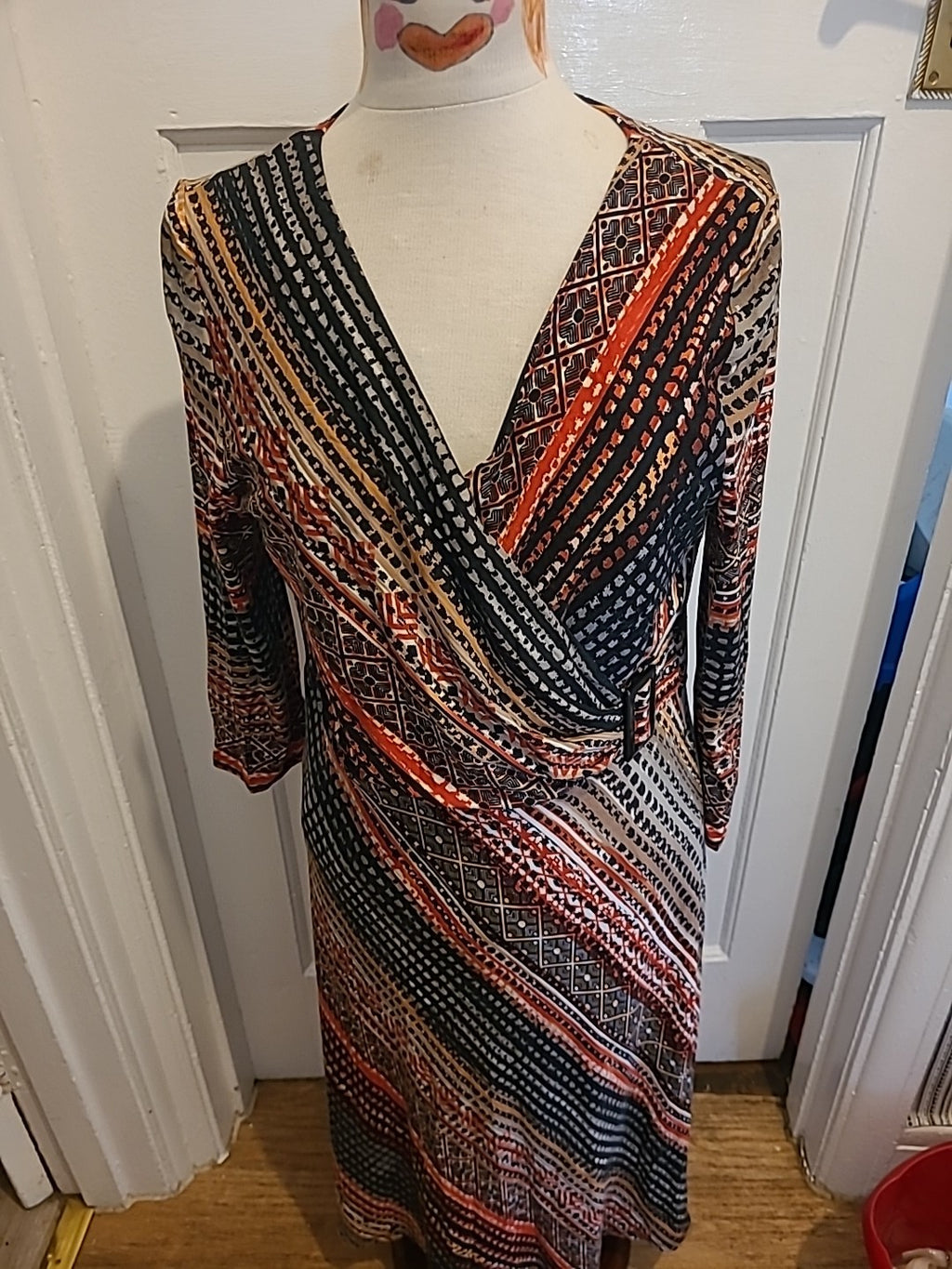 Ladies CC Size Large Multi Coloured Patterned Lined Long Length Dress