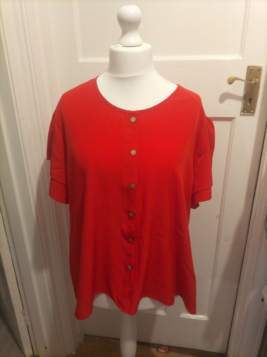 Ladies Size 4XL Red Short Sleeved Imitation Buttoned Blouse