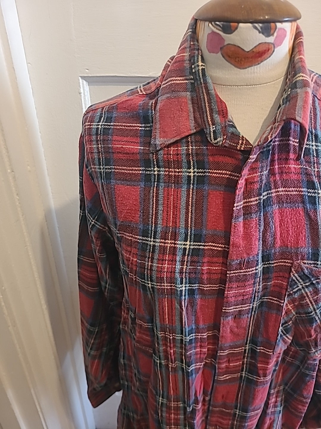 Mens C&A 16.5" Red Navy Check Long Sleeved Shirt