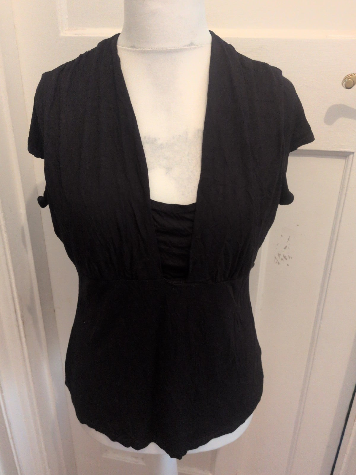 Autograph 18 Black V Neck Short Sleeve Blouse