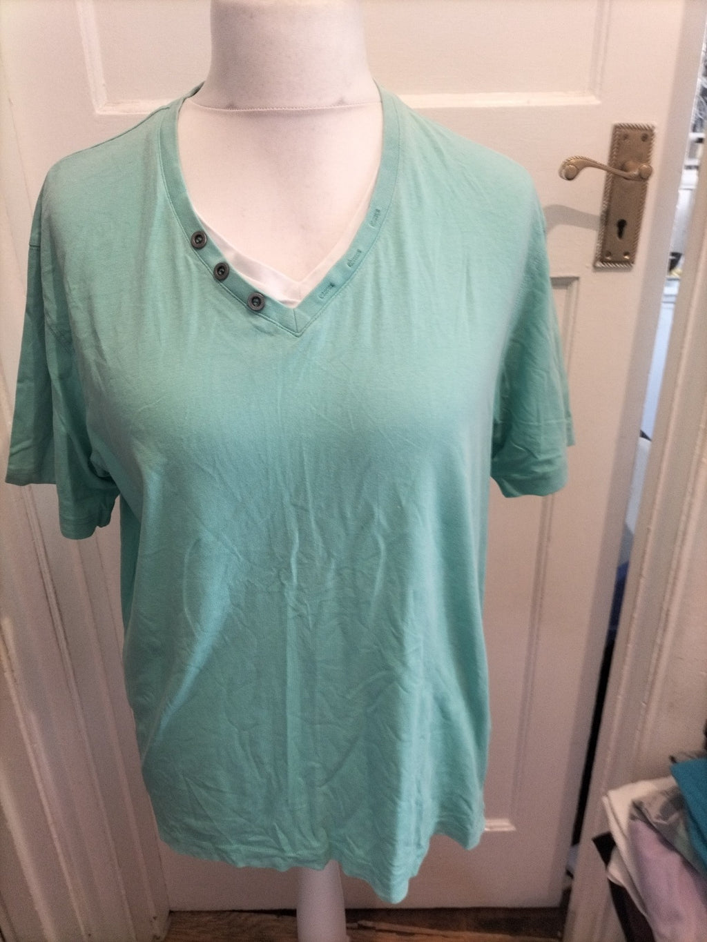 F&F Large Aqua Blue V Neck Short Sleeve T-shirt
