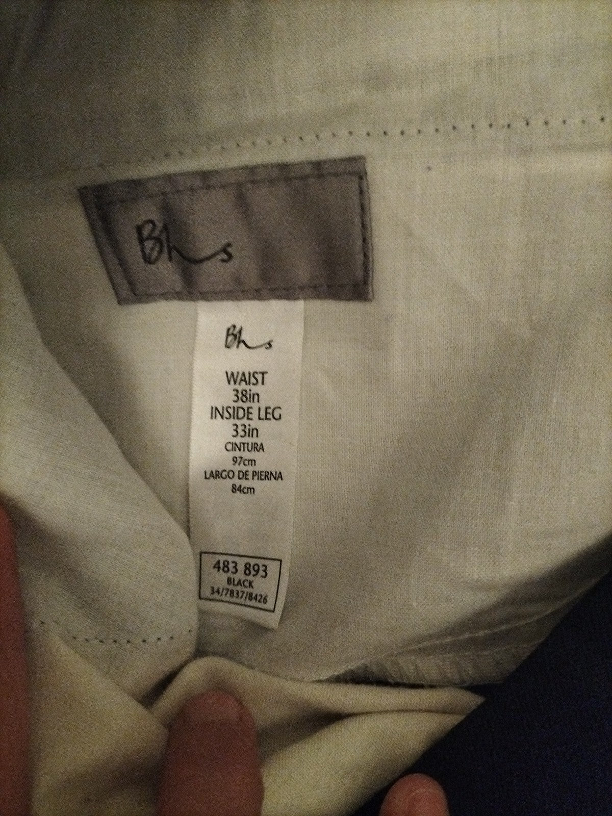 Mens Bhs Size 38/33 Black Smart Trousers