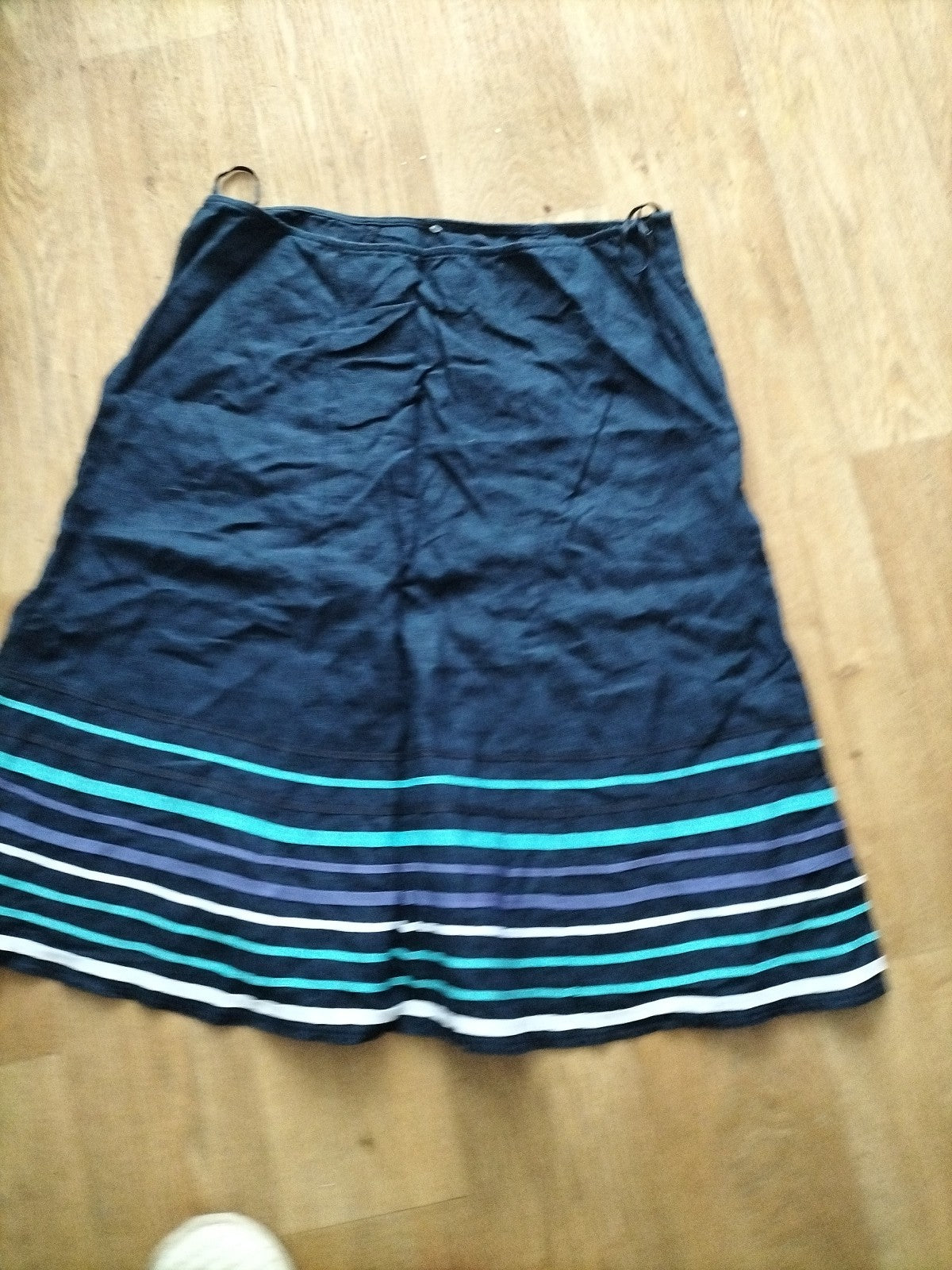 Ladies Size 10-12 Dark Navy With Stripes Flare Skirt Midi