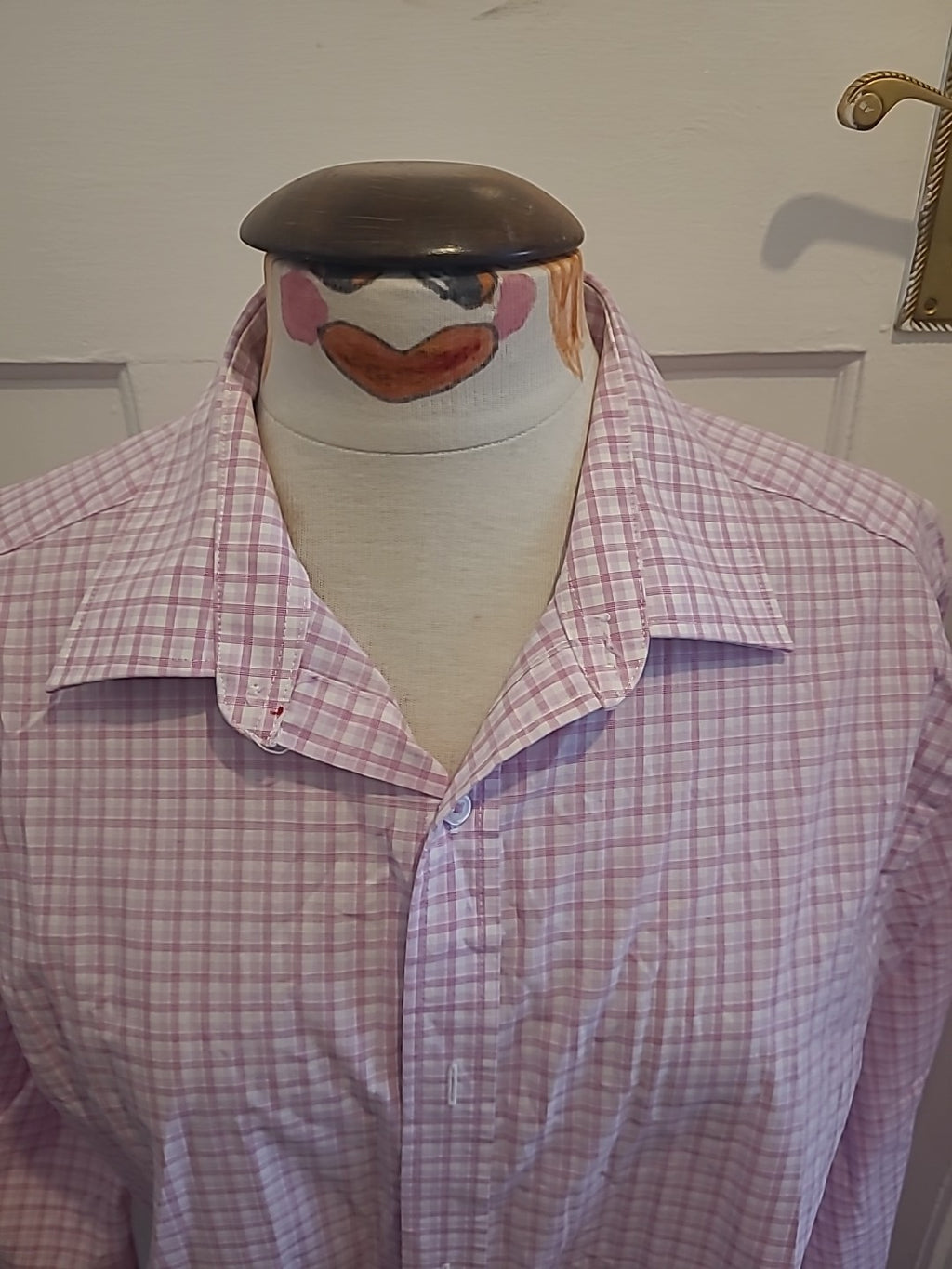 Mens Tailor&Cutter Size 16.5" Pink White Check Long Sleeved Formal Shirt
