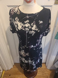 Ladies Next Size 12 Purple White Black Floral Short Sleeved Midi To Long Dress