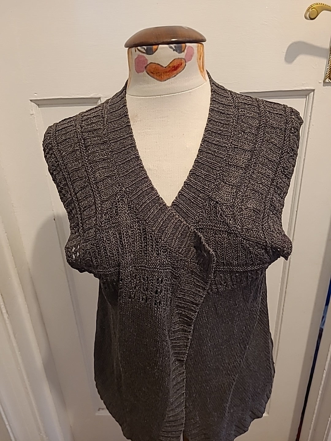 Ladies Marks And Spencer Size 18 Khaki Grey Knit Cap Sleeved Cardigan