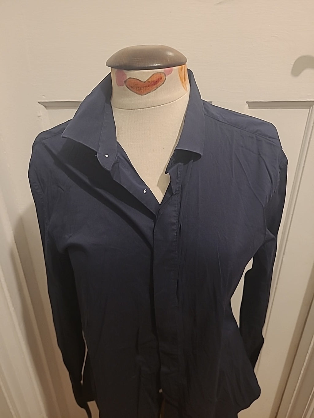 Mens H&M Size Large Navy Skinny Fit Long Sleeved Shirt