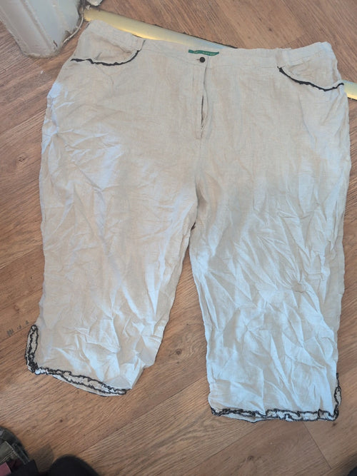 Alain Weiz EU 56 100% Linen Flax Colour Cropped Trousers