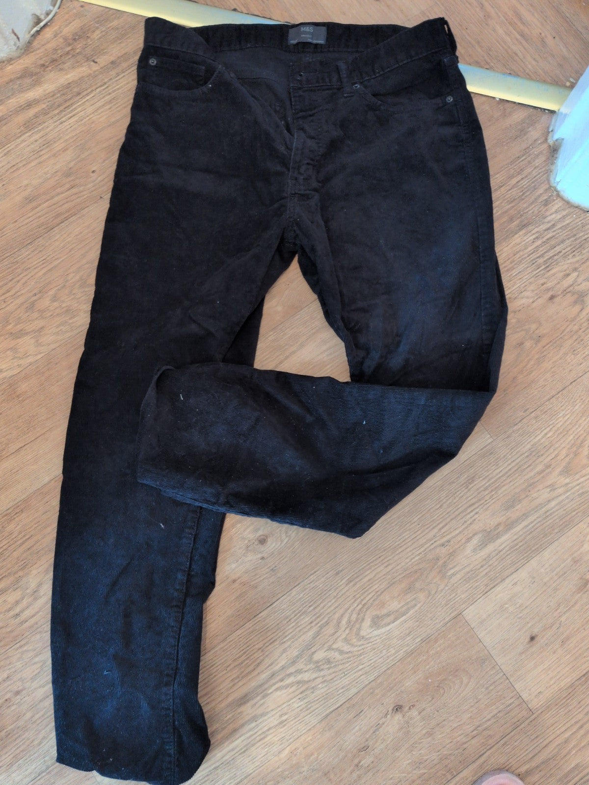 Marks And Spencer 34x29 Black Coderoy Trousers