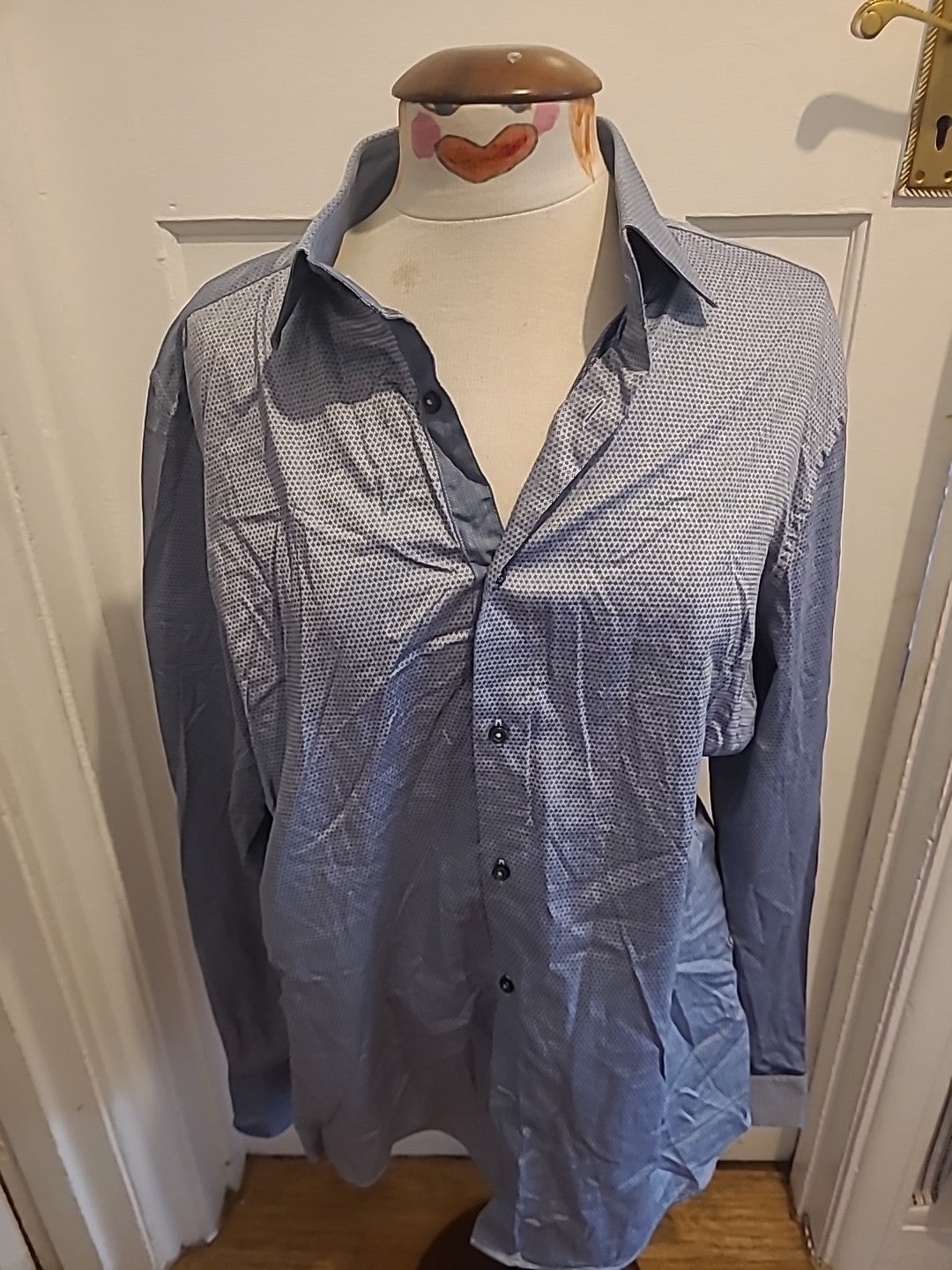 Mens Next Signature Size 16.5 Regular Fit Silver Patterned Shirt