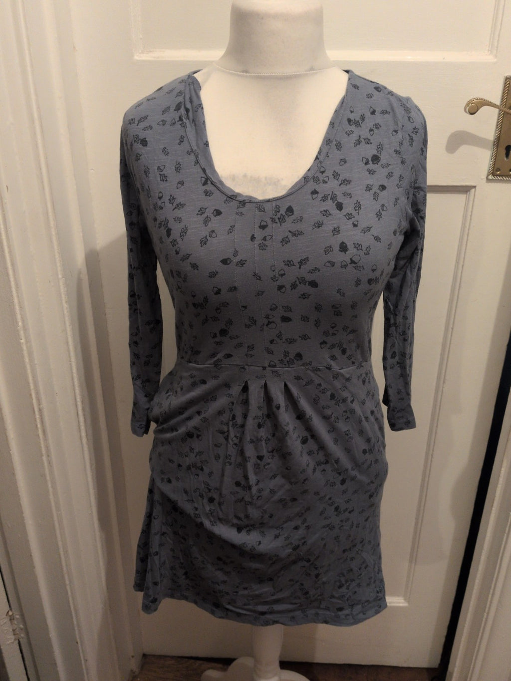Weird Fish 10 Grey And Navy Patterned Long Sleeve Dress
