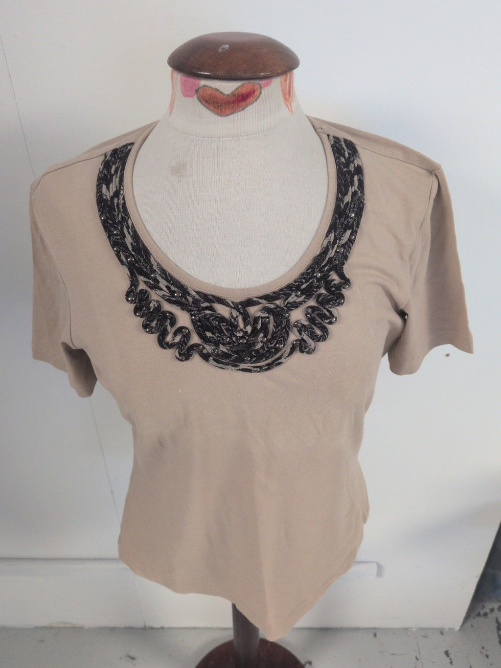 Gerry Weber Medium Brown Short Sleeve Patterned Neck Blouse