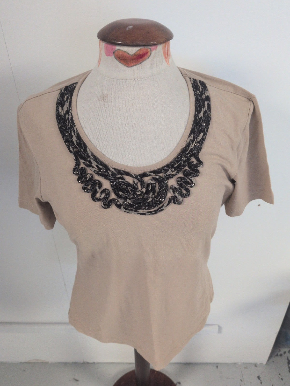 Gerry Weber Medium Brown Short Sleeve Patterned Neck Blouse
