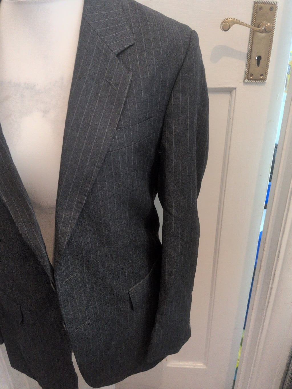 Varteks 40r Grey Pinstripe Suit Jacket Lined Padded