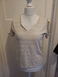 Ladies Primark Size Small Pale Beige And White V Neck Short Sleeved Tshirt