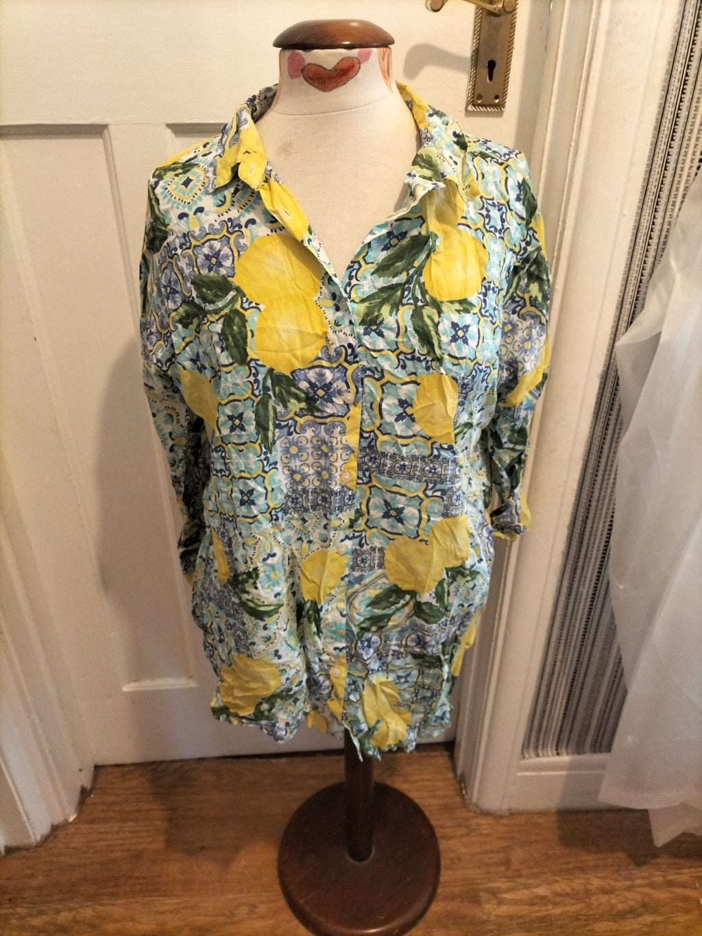 Ladies Primark Size 6-8 Blue/Yellow/Green Blouse Floral