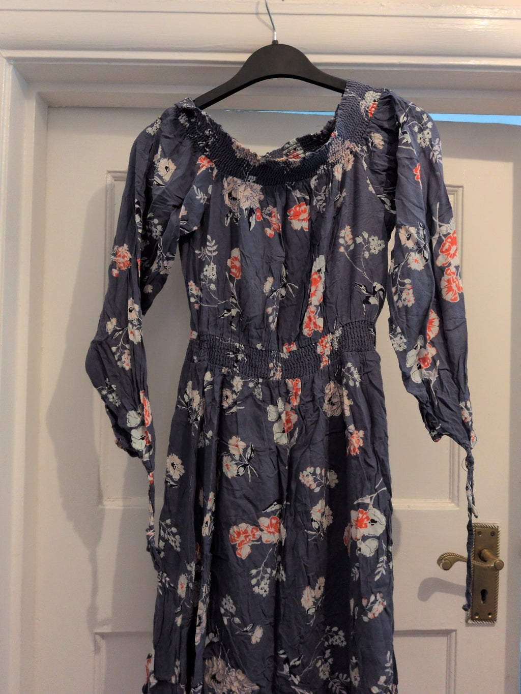 New Look 6 Navy Floral Off The Shoulder Dress Bubblehem