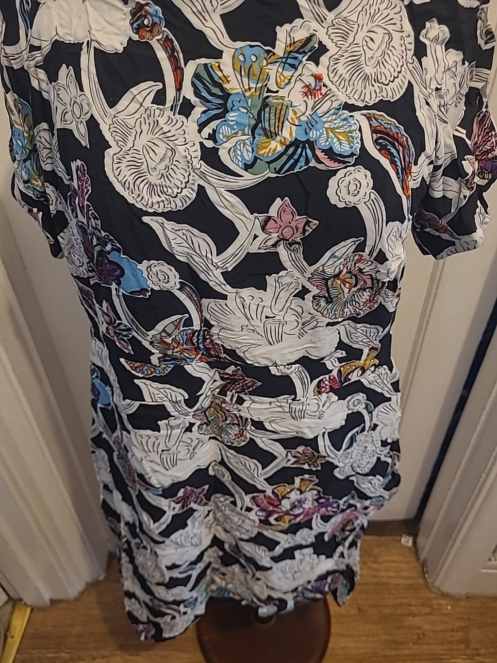 Ladies Topshop Size 16 Black Floral Short Sleeved Strapless Dress