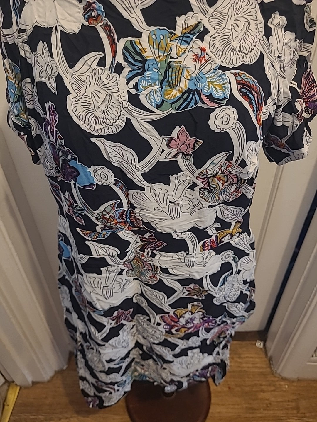 Ladies Topshop Size 16 Black Floral Short Sleeved Strapless Dress