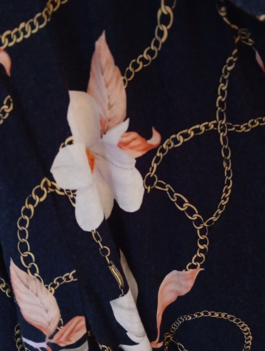 Ladies Cotton Traders Dress With Belt Long Sleeved Navy Chain Design Size 12