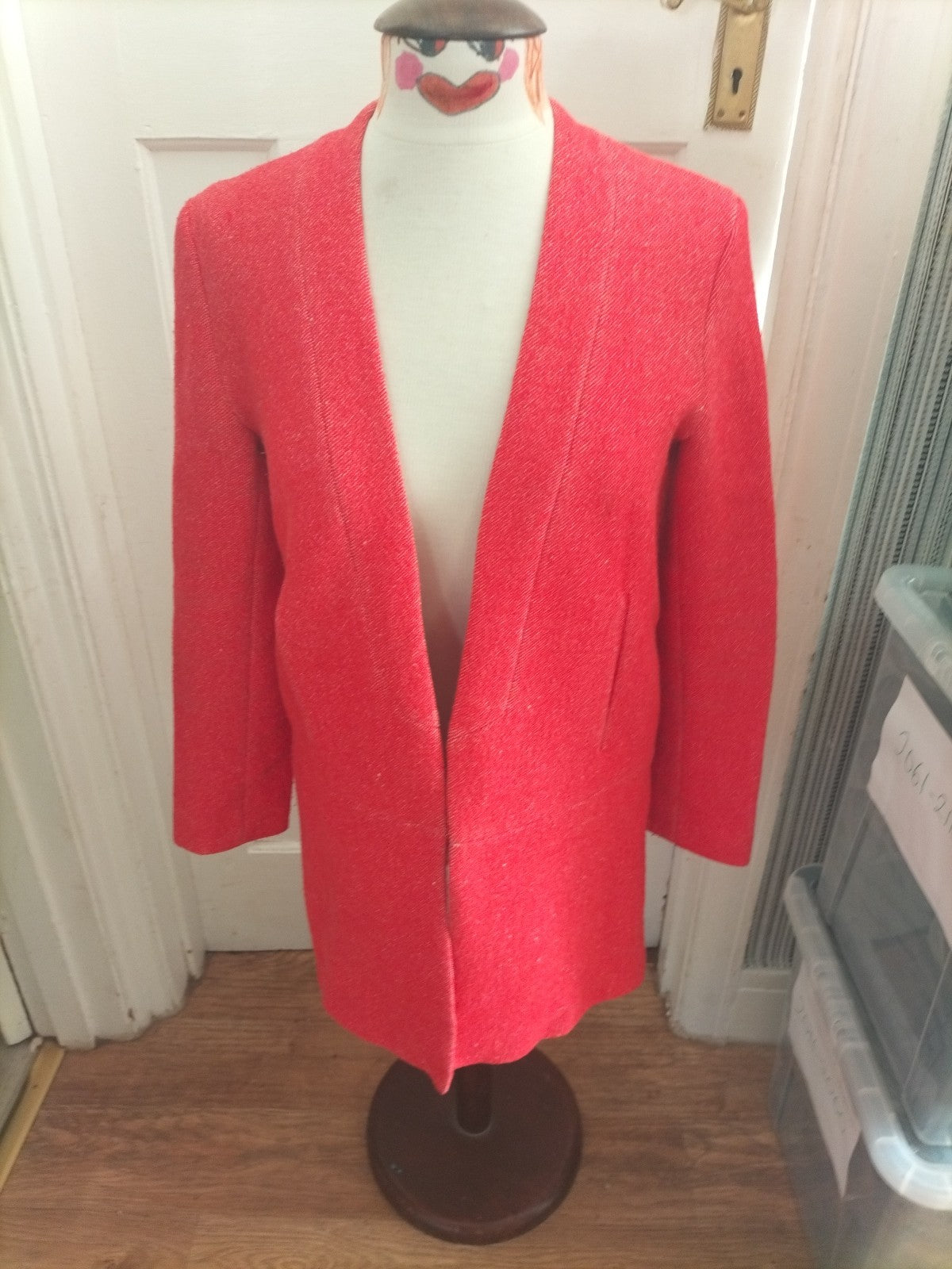 Ladies Zara Size Small Bright Red Long Sleeved Lined Long Jacket