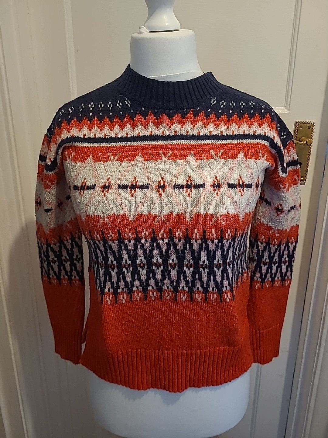 Ladies Marks And Spencer Size XS Red And Navy Pullover Jumper