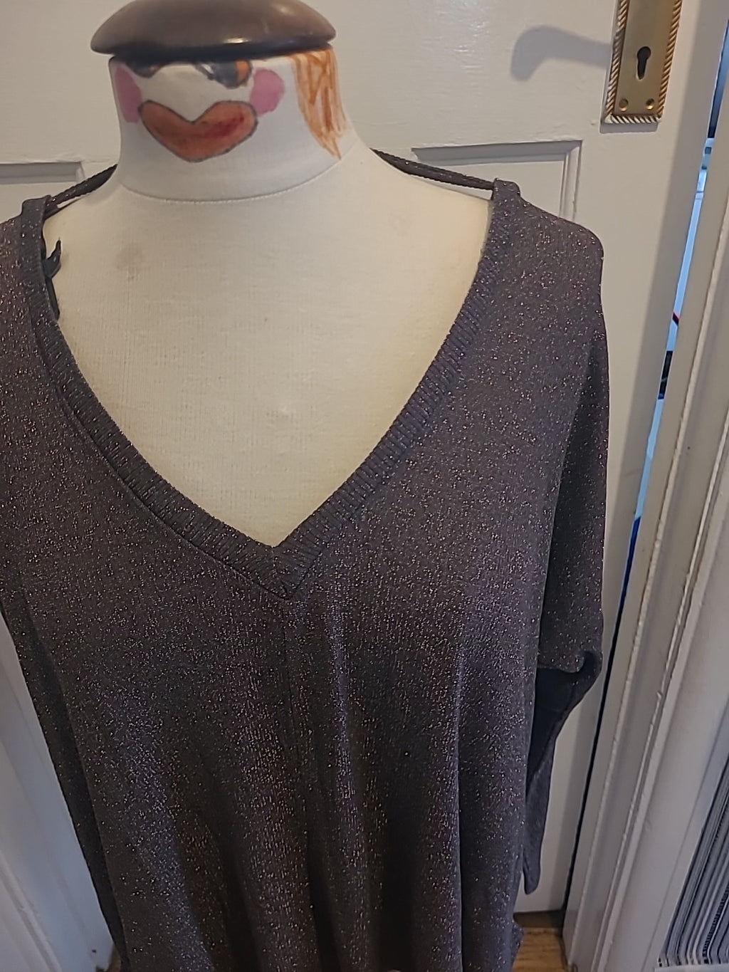 Ladies Next Size 8 Grey With Gold Speckles Long Sleeved Blouse