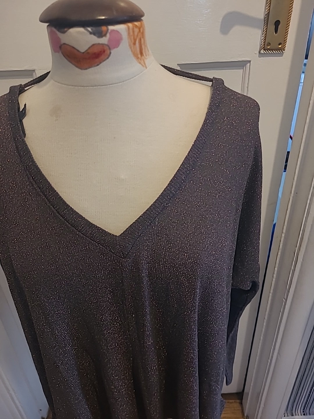 Ladies Next Size 8 Grey With Gold Speckles Long Sleeved Blouse