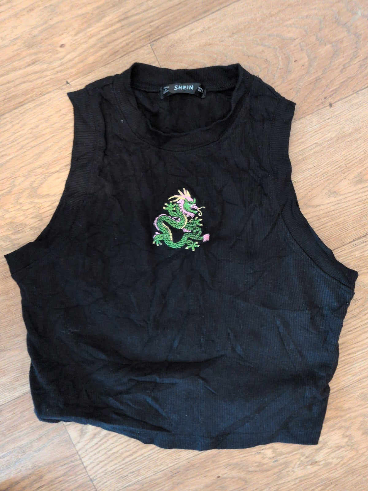 Shein Small Black Sleeveless Dragon T-shirt