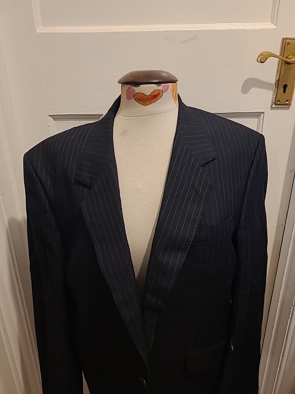 Mens Size 42S Black Pinstripe Lined Blazer